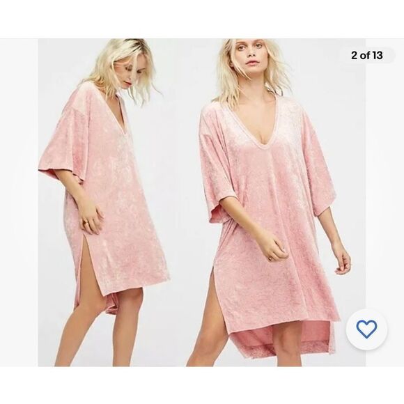 Free People Pink Crushed Velvet Split Hem Tunic Dress M - Picture 6 of 6